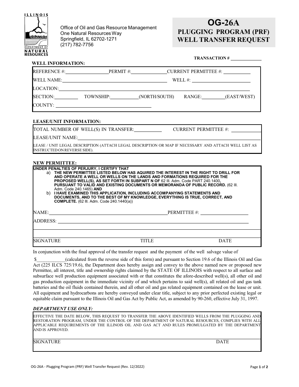Form OG26A Fill Out, Sign Online and Download Fillable PDF, Illinois