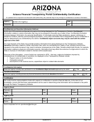 Document preview: Form GAO-701 Arizona Financial Transparency Portal Confidentiality Certification - Arizona