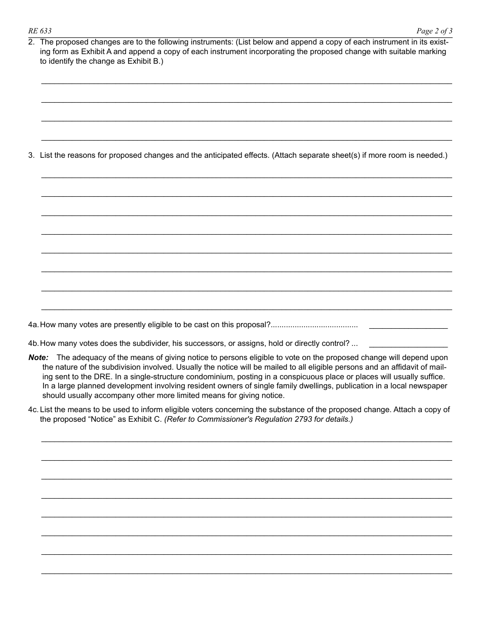 Form RE633 Application to Amend Documents - California, Page 2