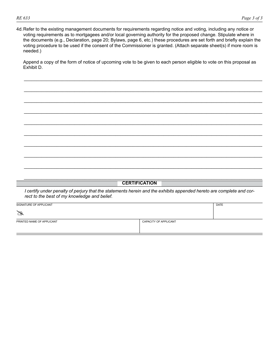 Form RE633 Application to Amend Documents - California, Page 3