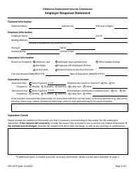 Document preview: Form OES-617P Employer Response Statement - Oklahoma