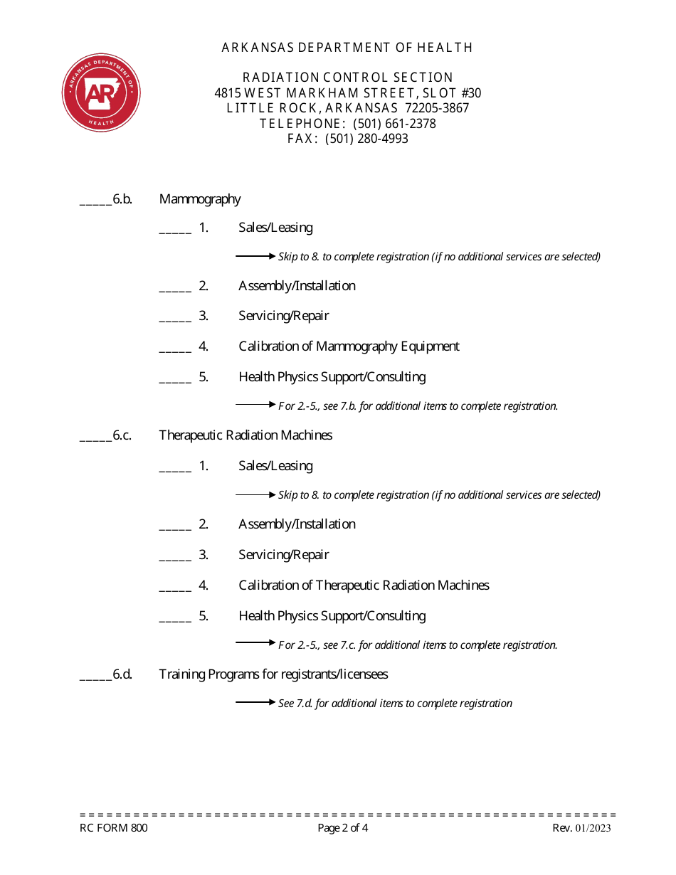 RC Form 800 Application for Registration as a Vendor in the State of Arkansas - Arkansas, Page 2