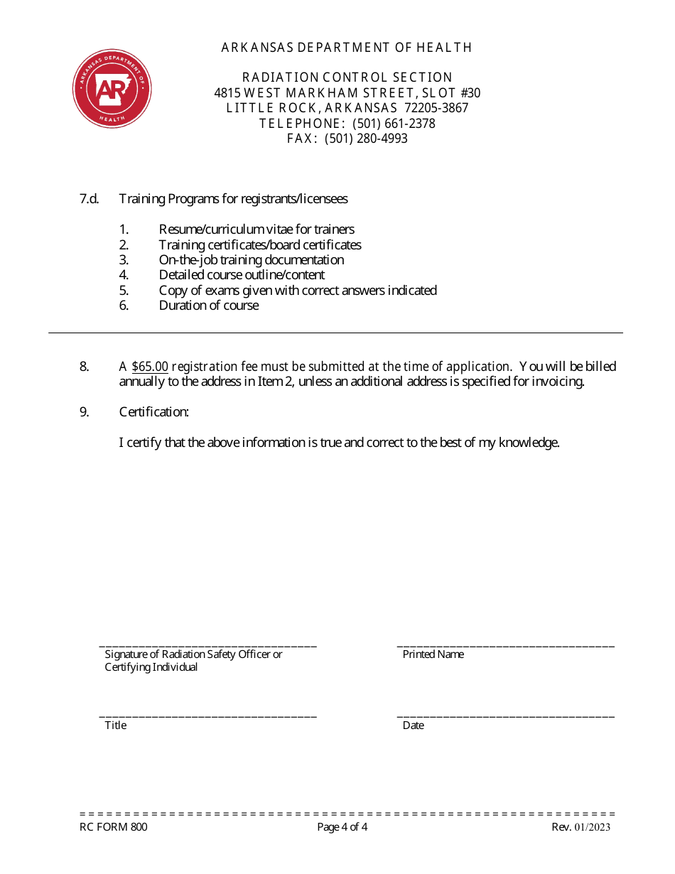 RC Form 800 Application for Registration as a Vendor in the State of Arkansas - Arkansas, Page 4