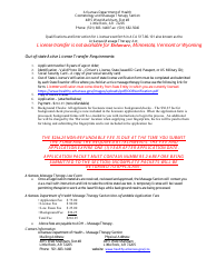 Document preview: Application for out of State License - Massage Therapy - Arkansas