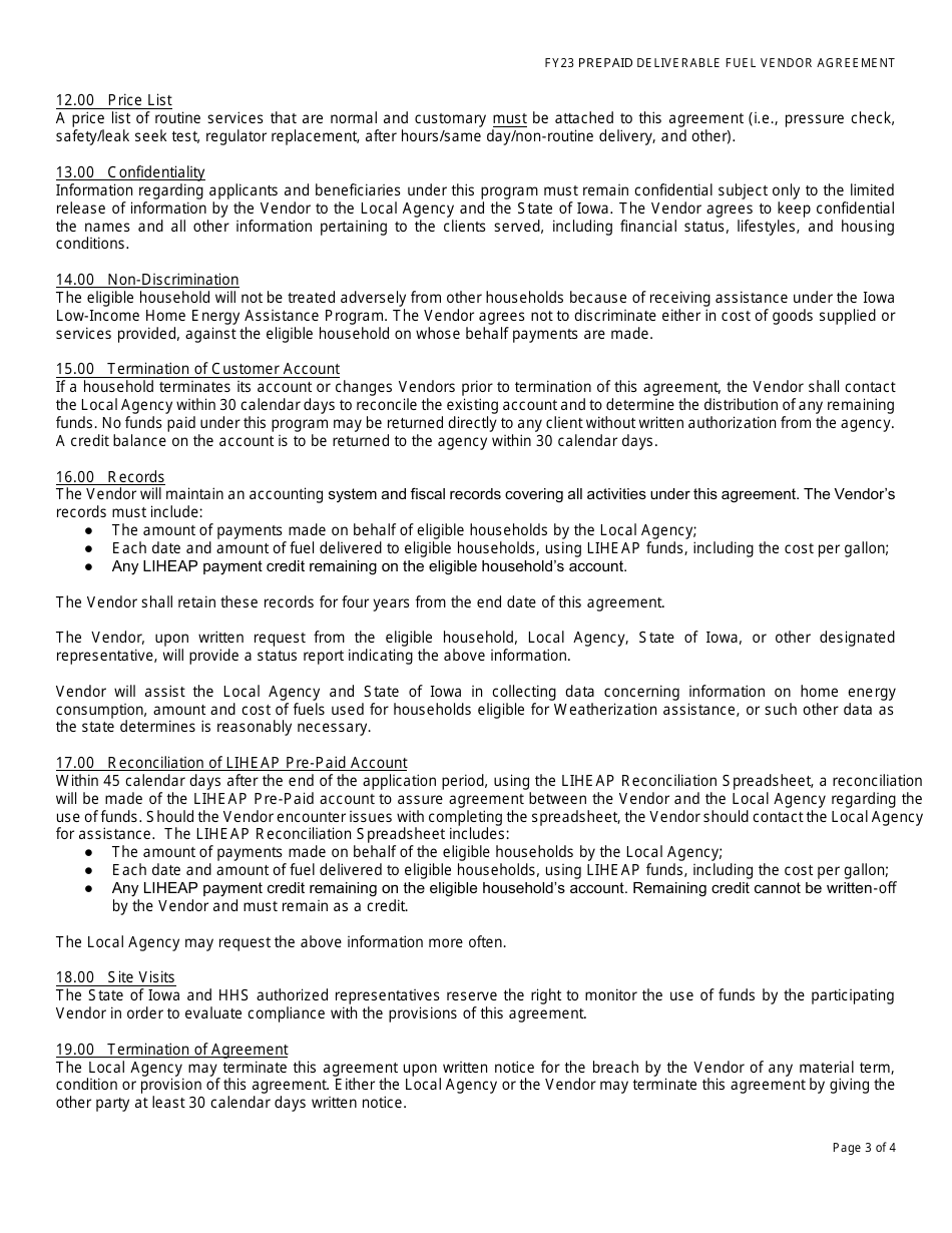 Prepaid Deliverable Fuel Vendor Agreement - Low-Income Home Energy Assistance Program - Iowa, Page 3