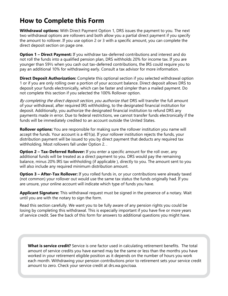 Form DRS MS287 Plan 1 or Plan 2 Contribution Withdrawal - Washington, Page 3