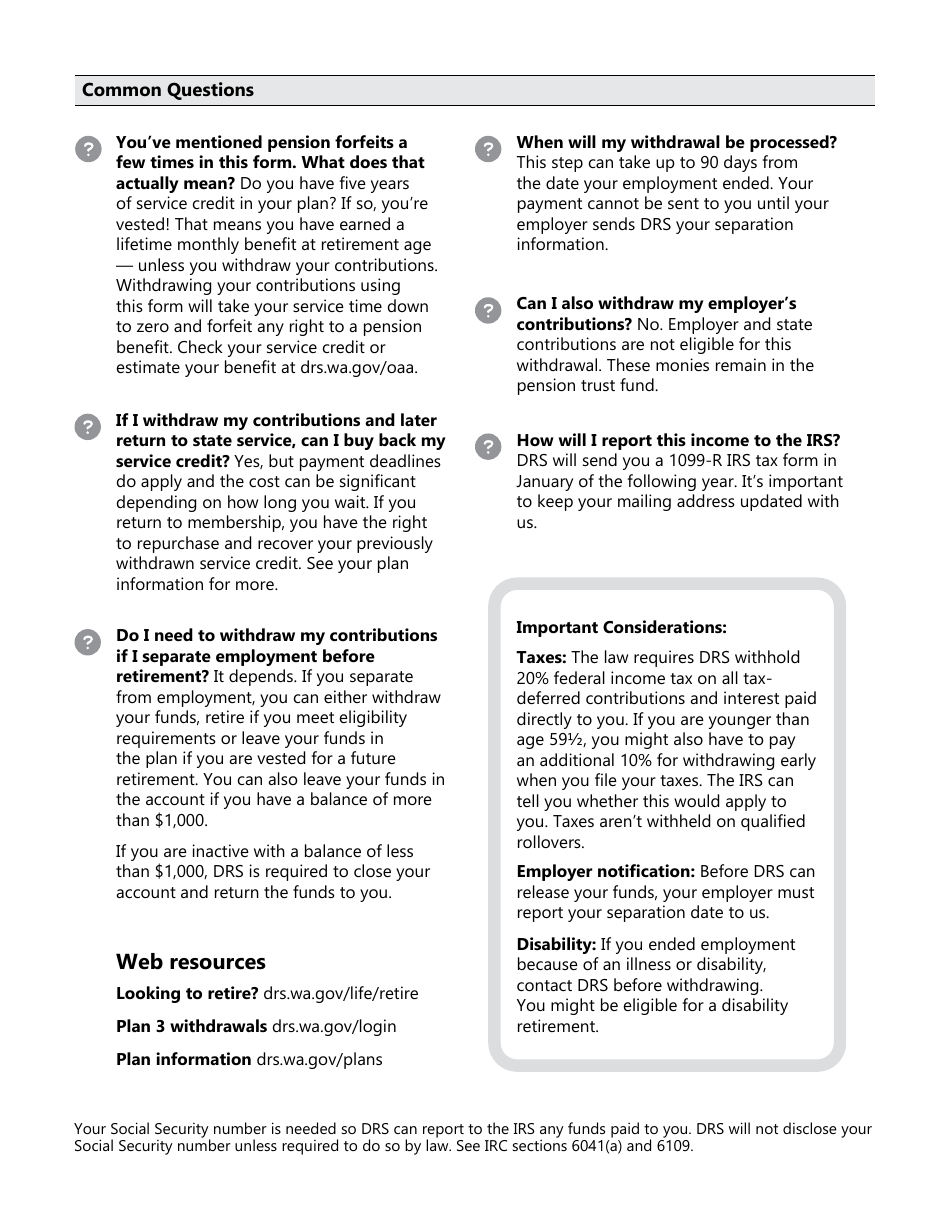 Form DRS MS287 Plan 1 or Plan 2 Contribution Withdrawal - Washington, Page 4