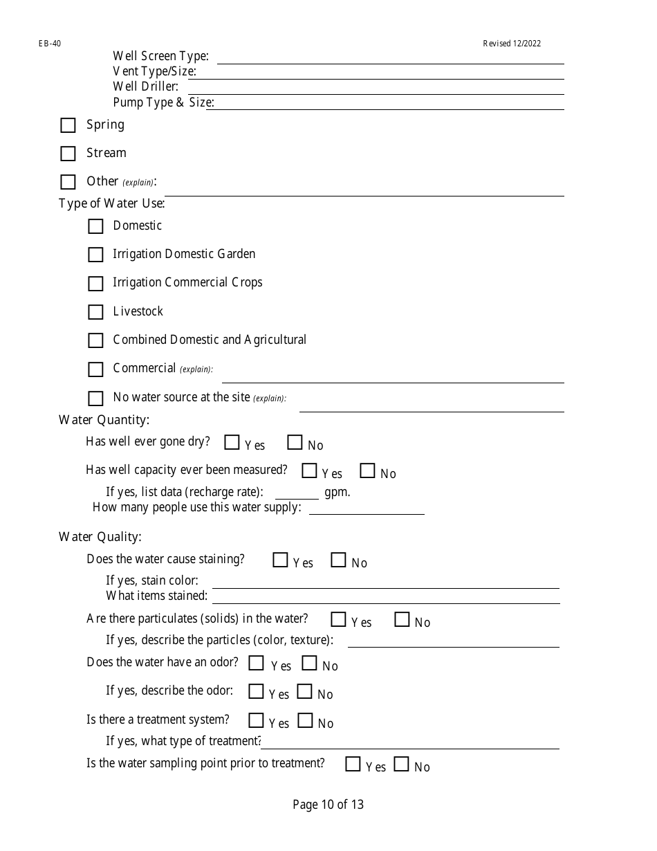 Form EB-40 Pre-blast Survey Form - West Virginia, Page 10