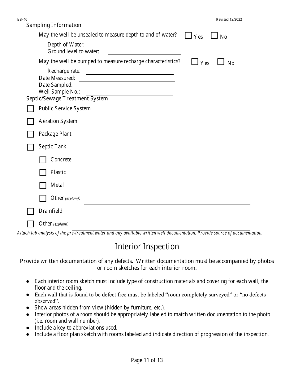 Form EB-40 Pre-blast Survey Form - West Virginia, Page 11