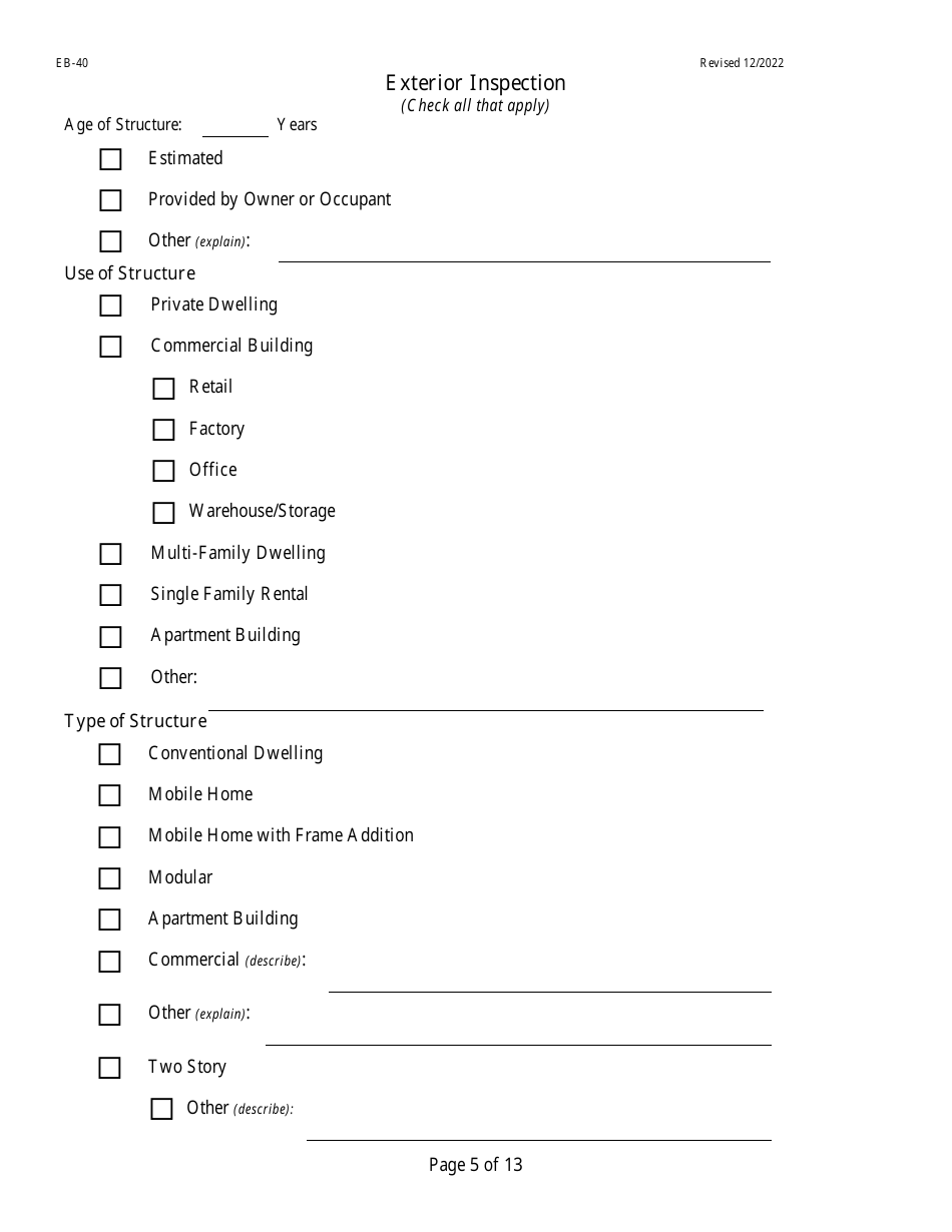 Form EB-40 Pre-blast Survey Form - West Virginia, Page 5