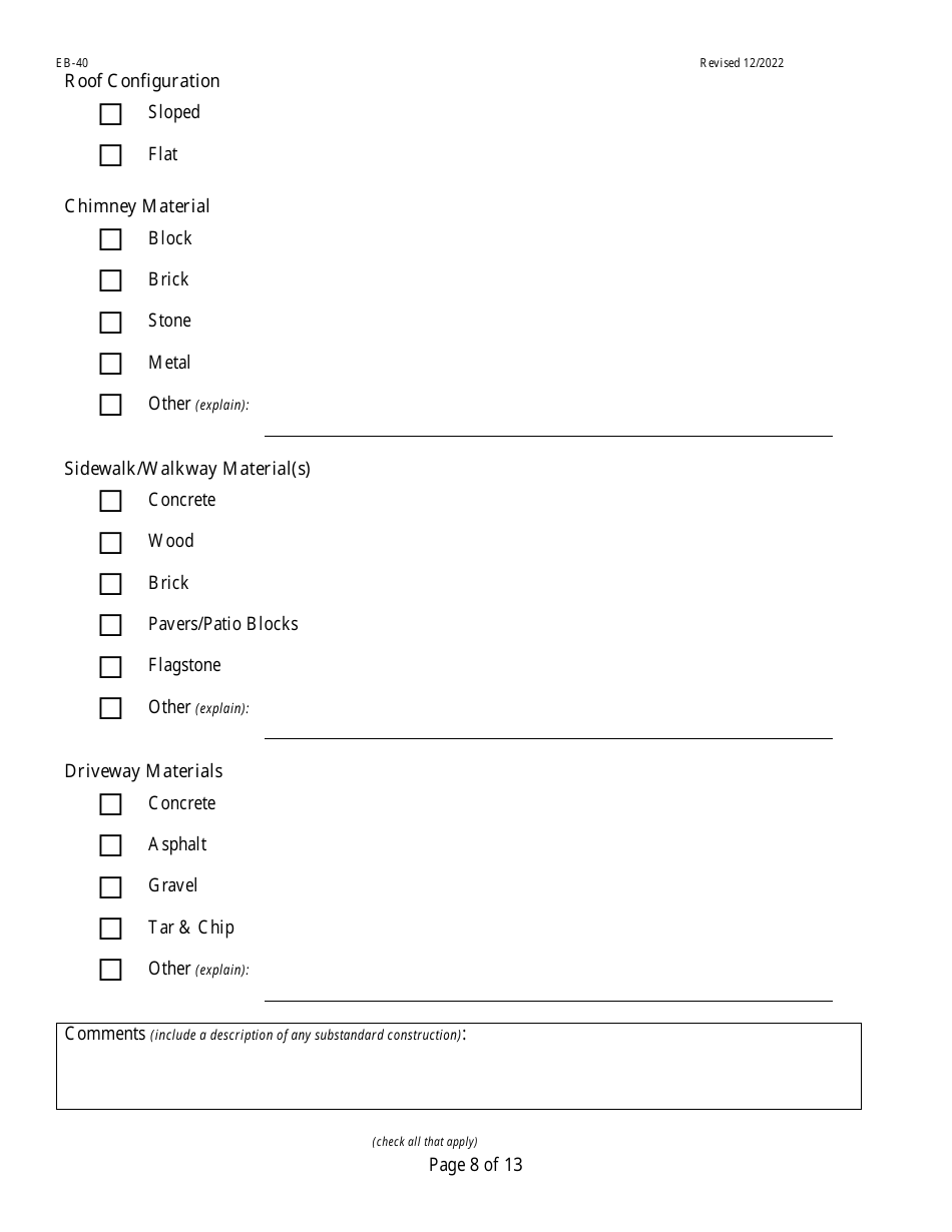 Form EB-40 Pre-blast Survey Form - West Virginia, Page 8