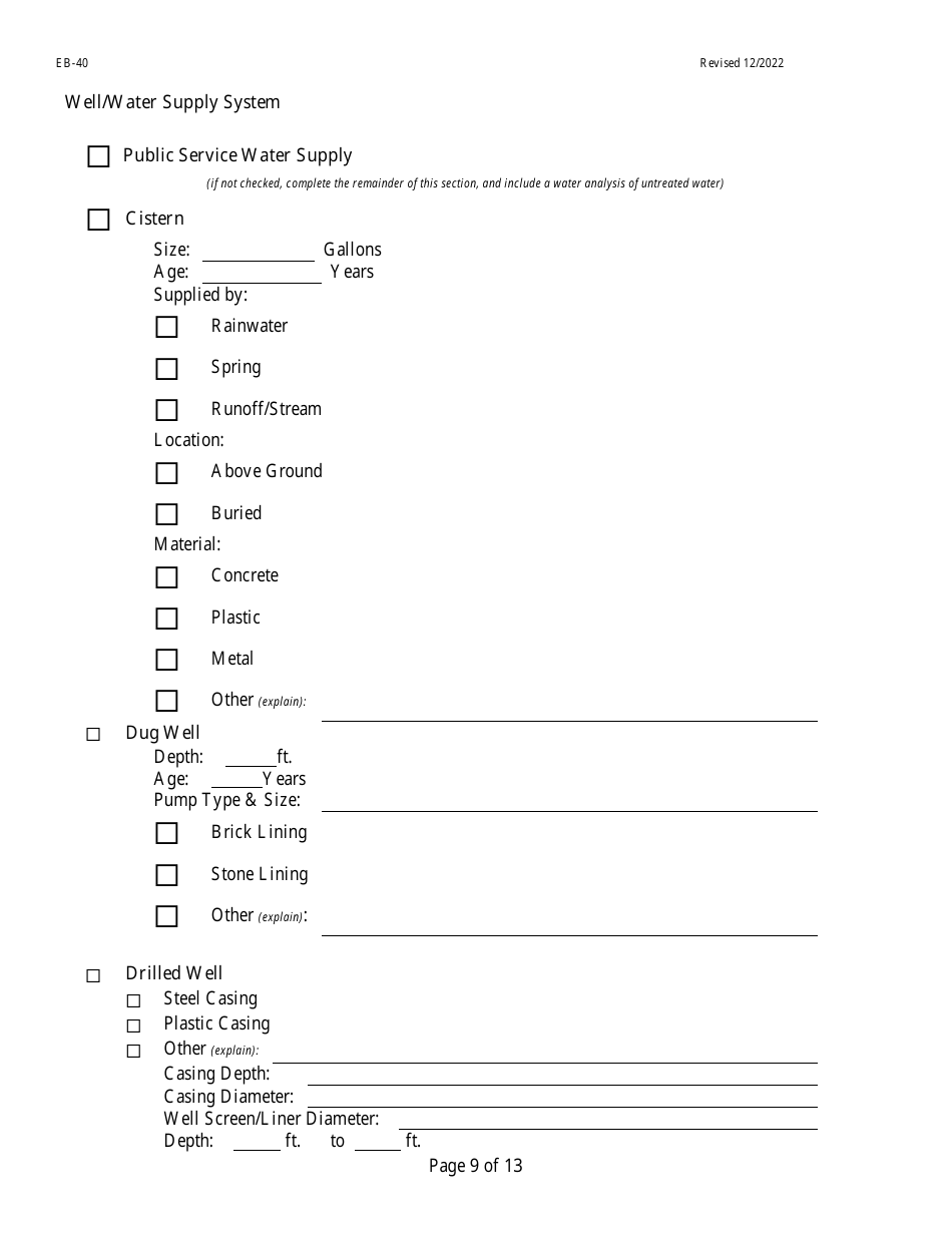 Form EB-40 Pre-blast Survey Form - West Virginia, Page 9