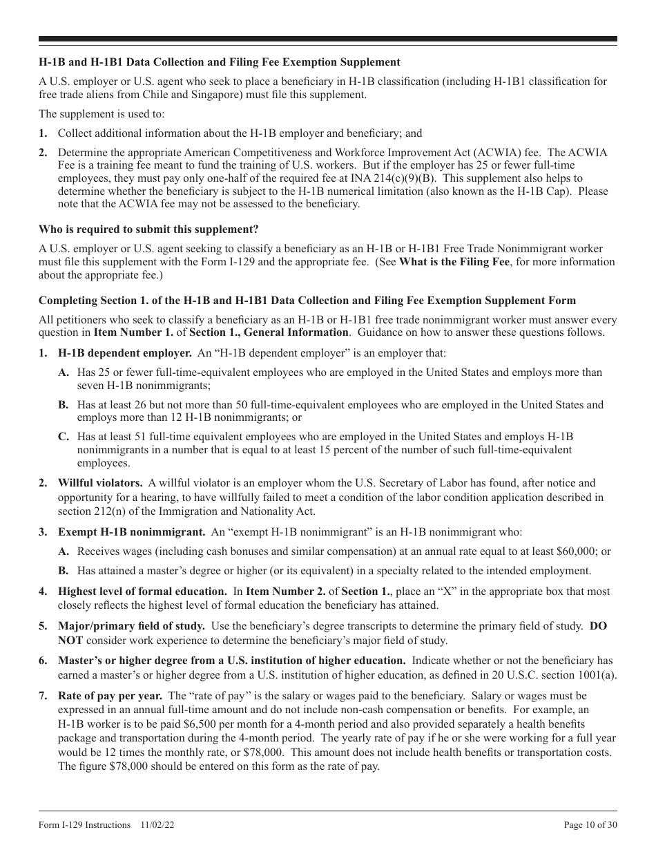Instructions for USCIS Form I-129 Petition for a Nonimmigrant Worker, Page 10