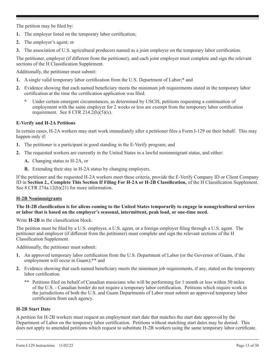Instructions for USCIS Form I-129 Petition for a Nonimmigrant Worker, Page 13