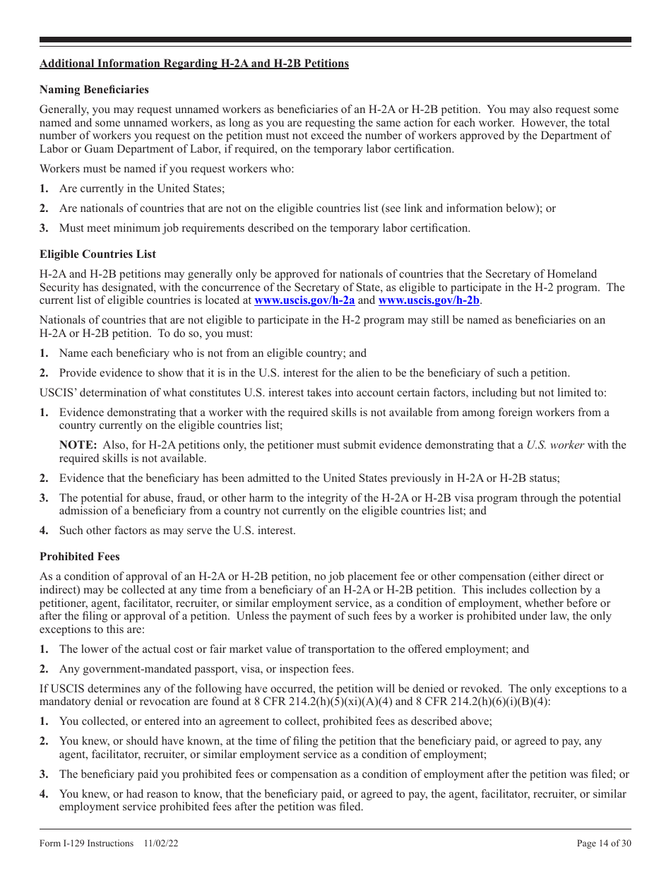 Instructions for USCIS Form I-129 Petition for a Nonimmigrant Worker, Page 14