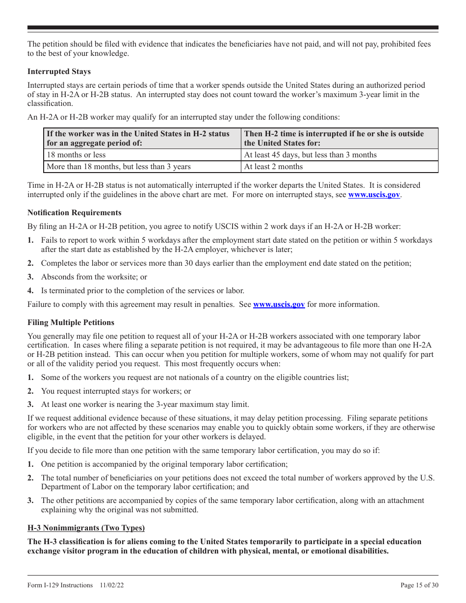 Instructions for USCIS Form I-129 Petition for a Nonimmigrant Worker, Page 15