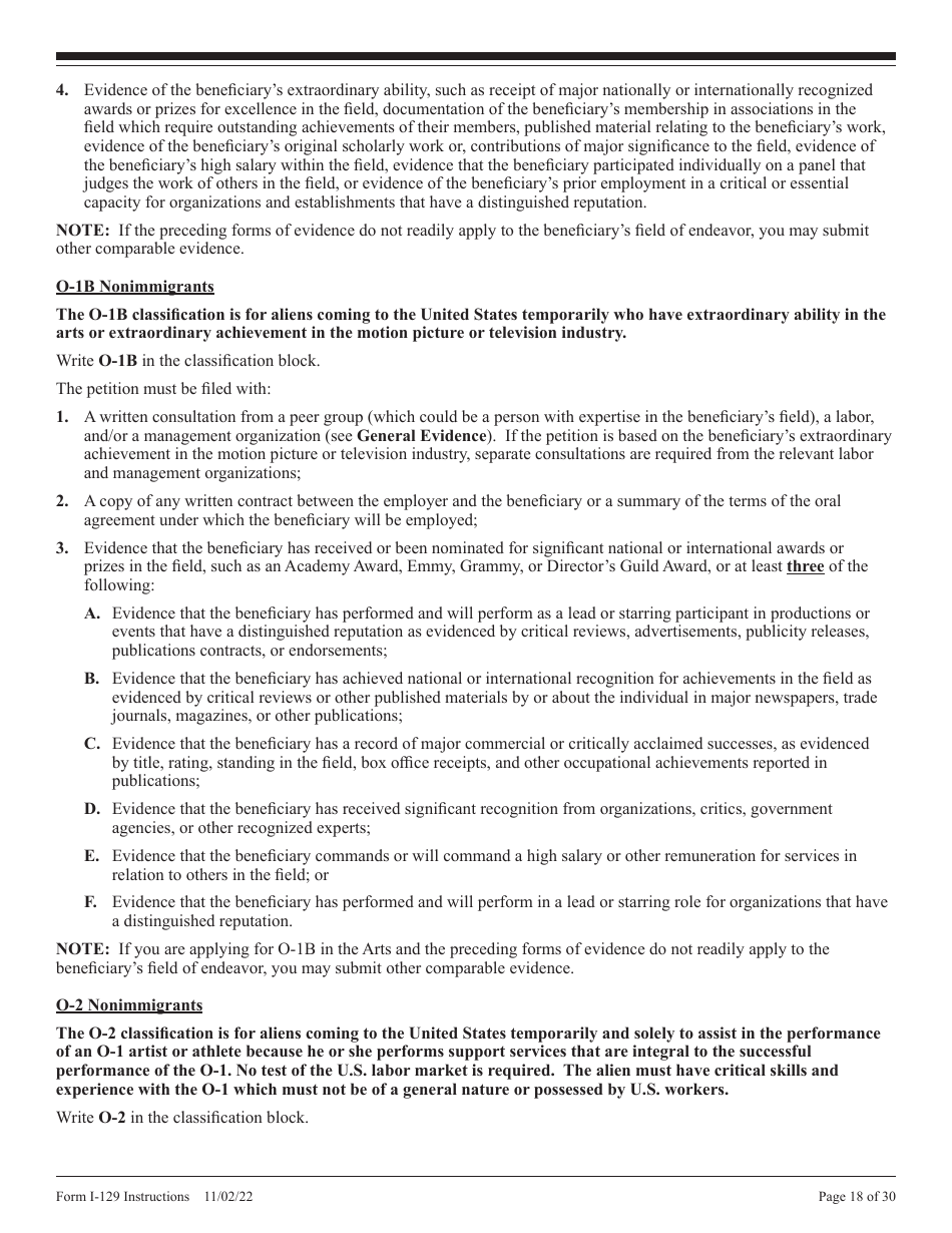 Instructions for USCIS Form I-129 Petition for a Nonimmigrant Worker, Page 18