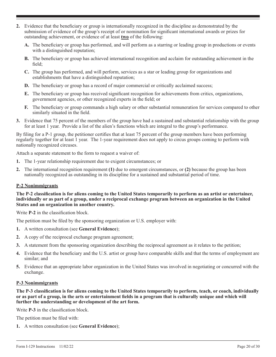 Instructions for USCIS Form I-129 Petition for a Nonimmigrant Worker, Page 20