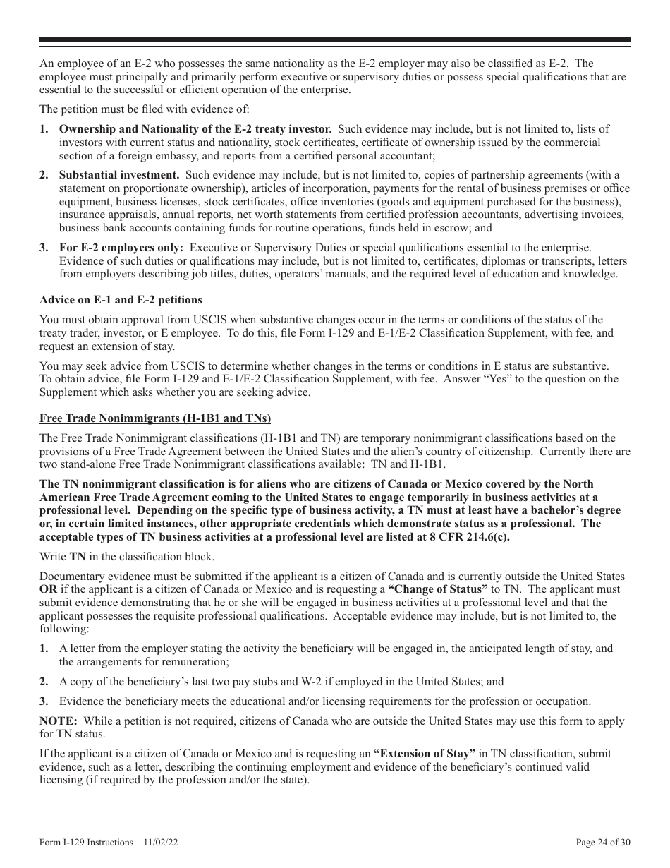 Download Instructions For USCIS Form I-129 Petition For A Nonimmigrant ...