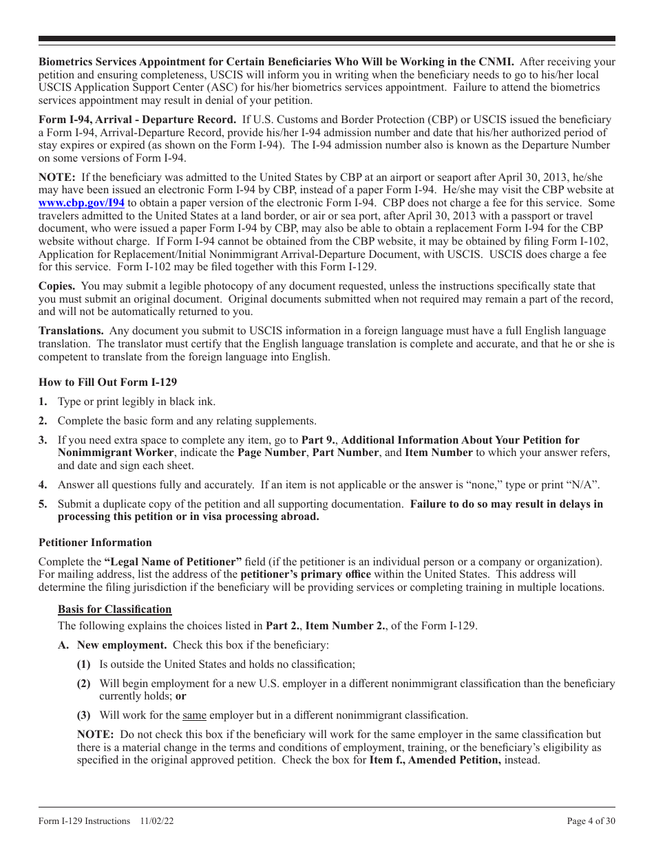 Instructions for USCIS Form I-129 Petition for a Nonimmigrant Worker, Page 4