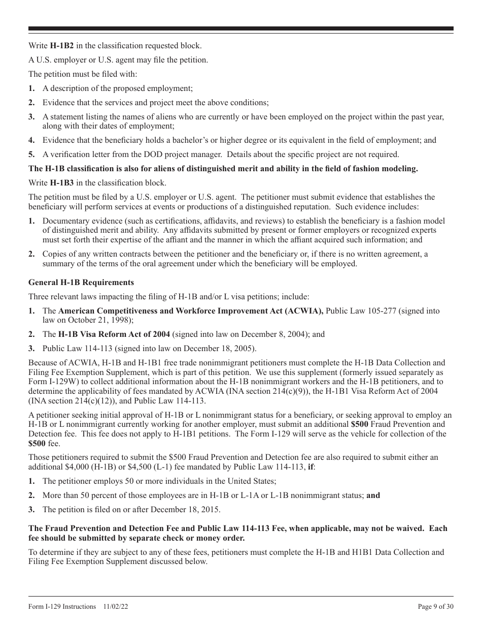 Instructions for USCIS Form I-129 Petition for a Nonimmigrant Worker, Page 9