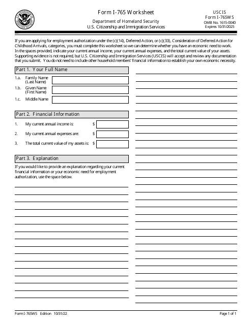 USCIS Form I-765WS Worksheet
