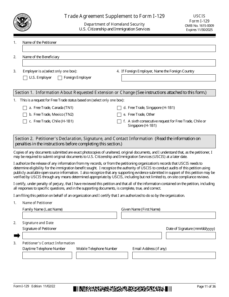 USCIS Form I-129 Download Fillable PDF or Fill Online Petition for a ...