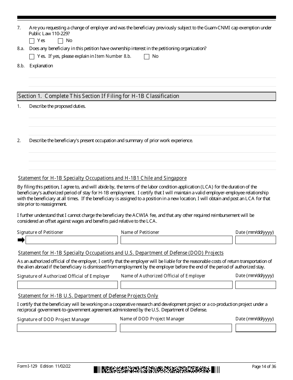 USCIS Form I-129 Petition for a Nonimmigrant Worker, Page 14