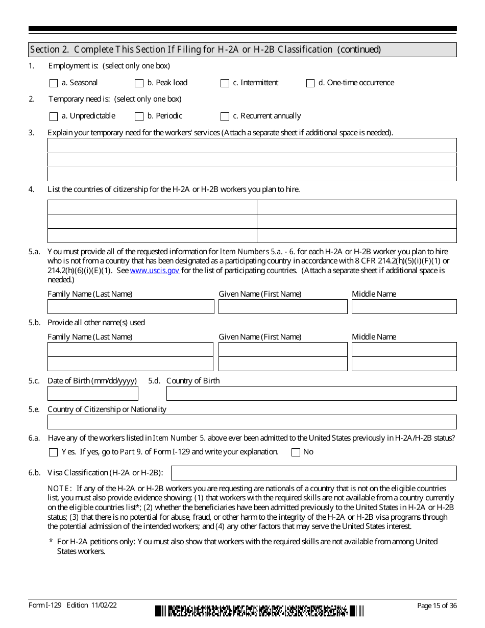 USCIS Form I-129 Petition for a Nonimmigrant Worker, Page 15