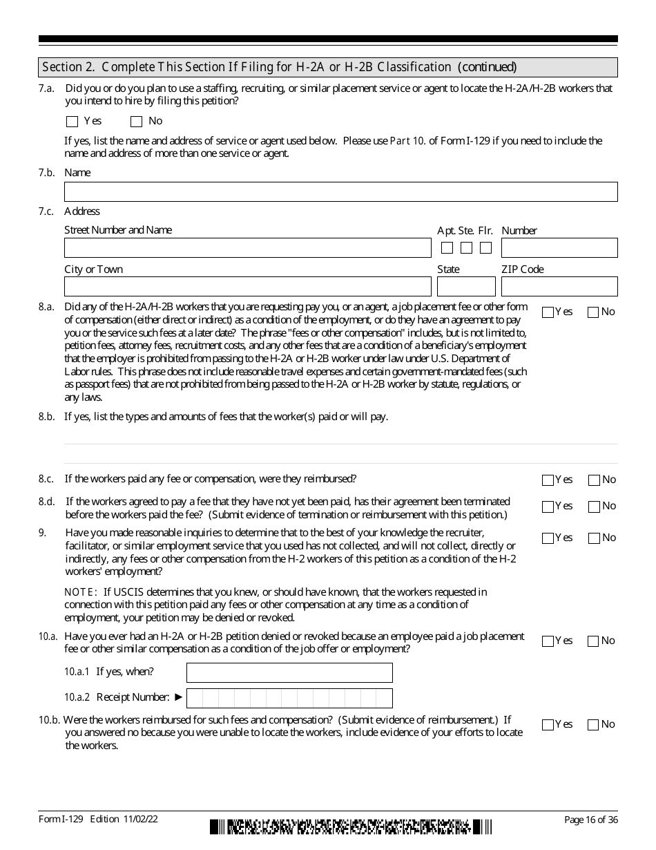 USCIS Form I-129 Petition for a Nonimmigrant Worker, Page 16