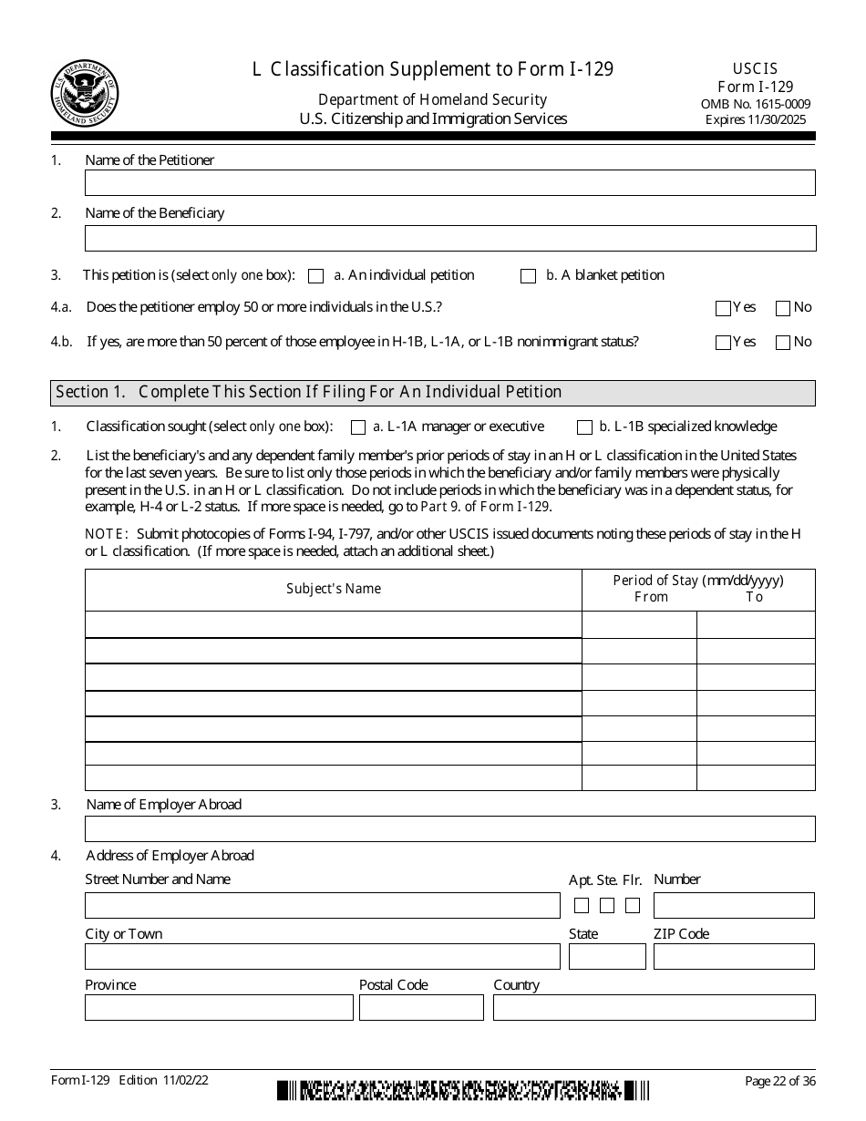 USCIS Form I-129 Download Fillable PDF Or Fill Online Petition For A ...