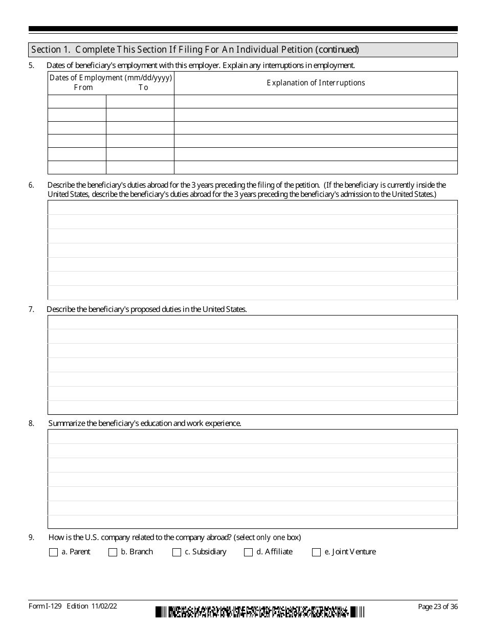 USCIS Form I-129 Petition for a Nonimmigrant Worker, Page 23