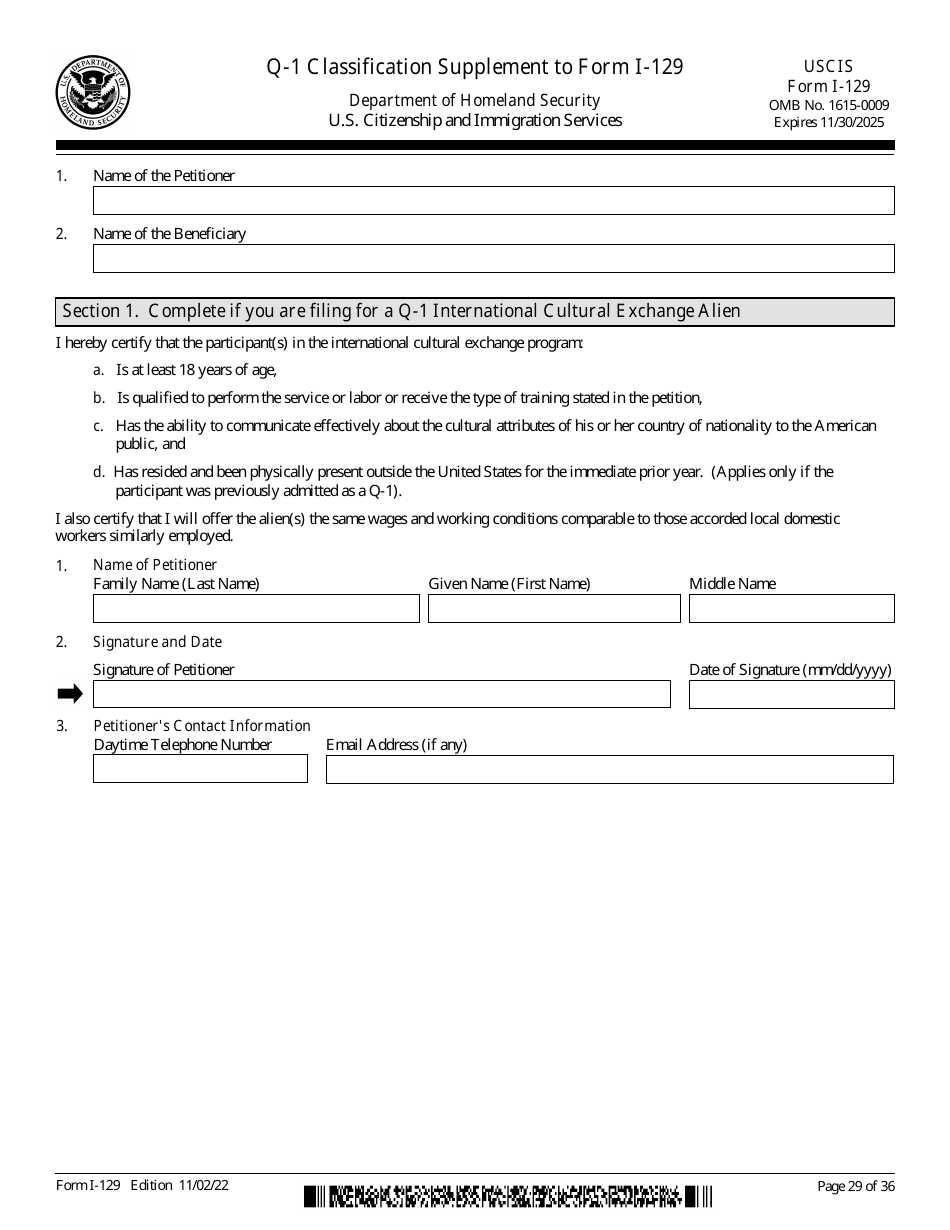 USCIS Form I-129 Download Fillable PDF or Fill Online Petition for a ...