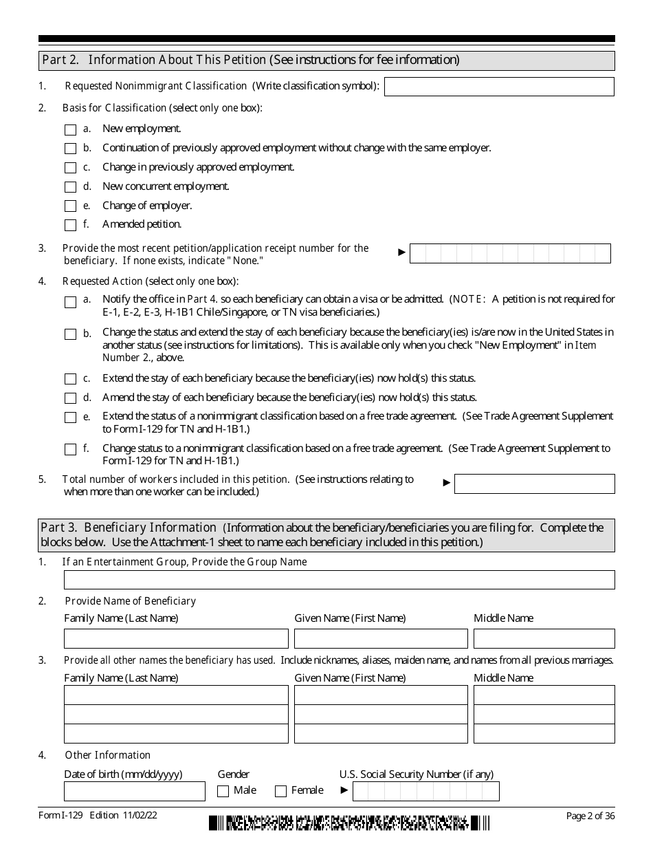 USCIS Form I-129 Download Fillable PDF Or Fill Online Petition For A ...