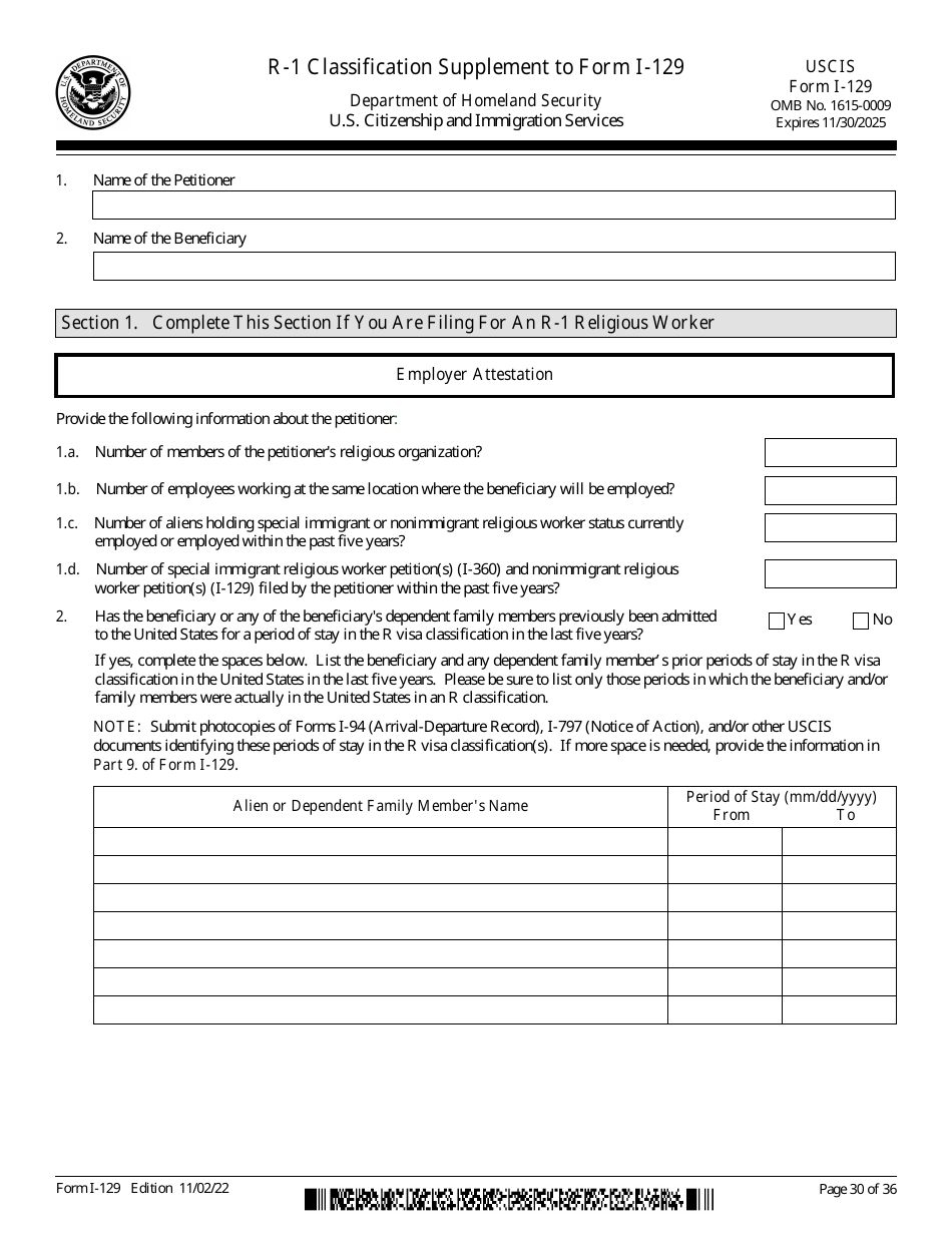 USCIS Form I-129 Download Fillable PDF Or Fill Online Petition For A ...