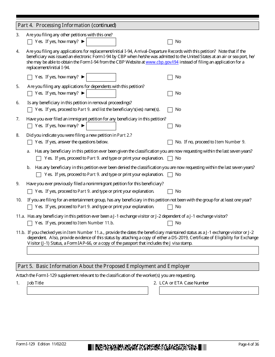 USCIS Form I-129 Petition for a Nonimmigrant Worker, Page 4