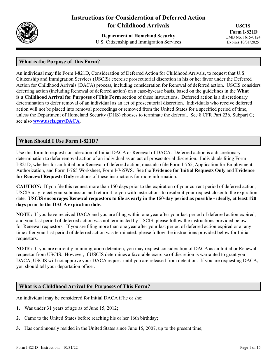 Download Instructions for USCIS Form I-821D Consideration of Deferred ...