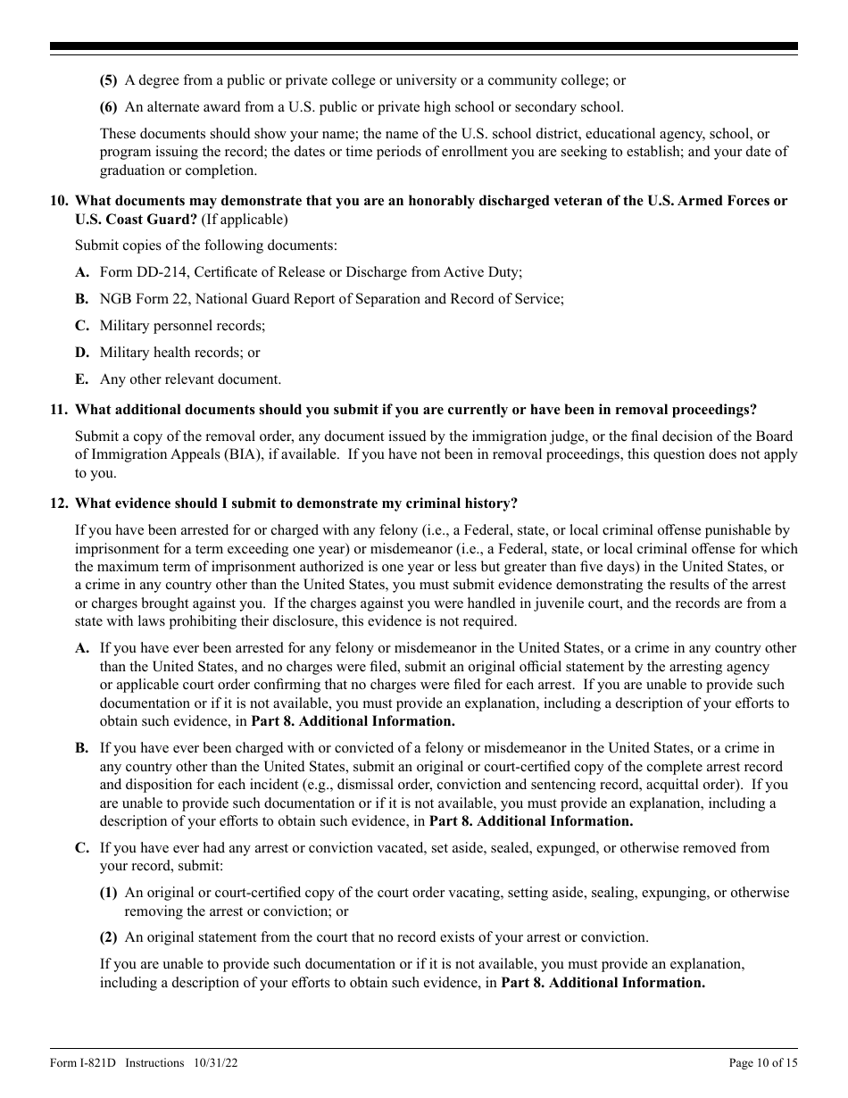 Instructions for USCIS Form I-821D Consideration of Deferred Action for Childhood Arrivals, Page 10