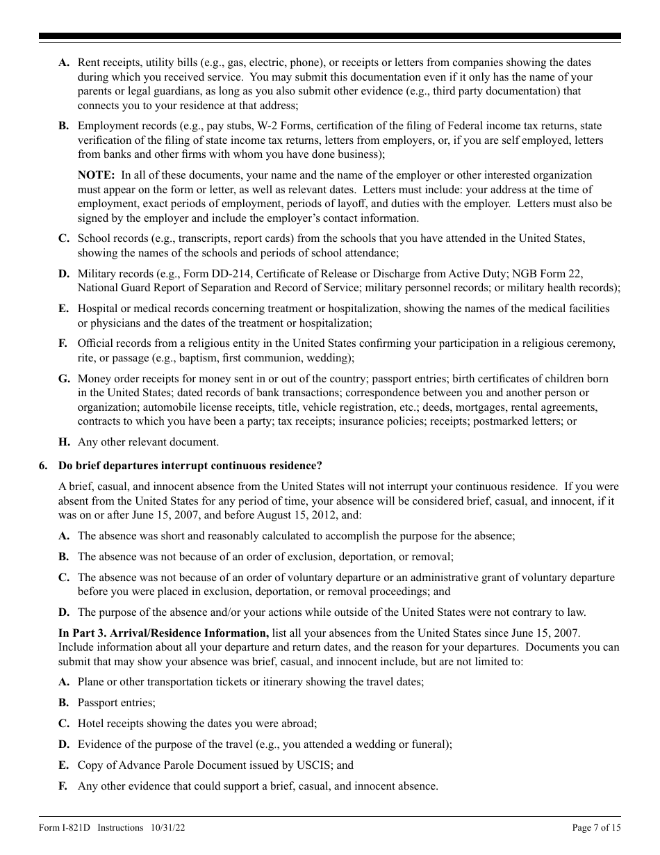 Instructions for USCIS Form I-821D Consideration of Deferred Action for Childhood Arrivals, Page 7