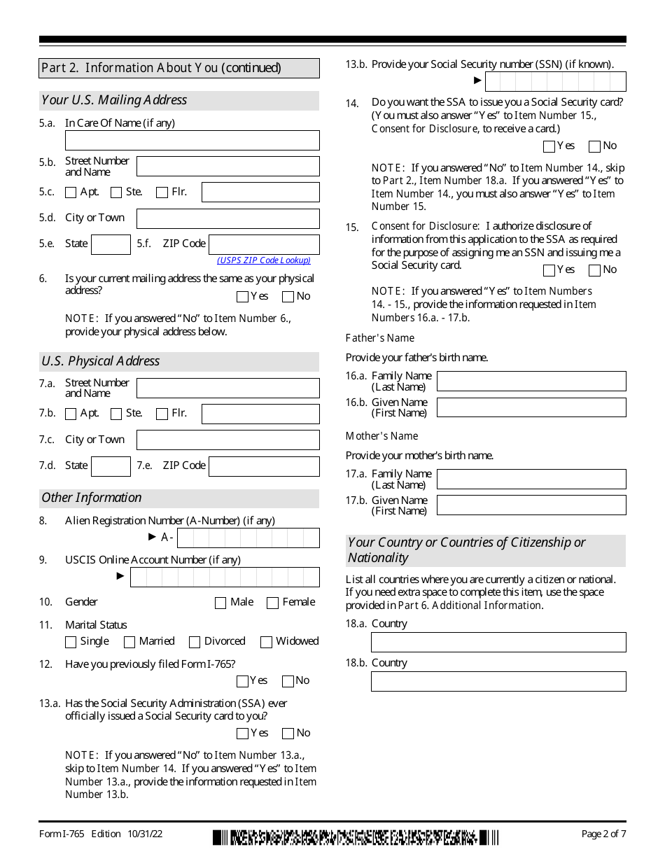 Uscis Form I 765 Download Fillable Pdf Or Fill Online Application For Employment Authorization 3562