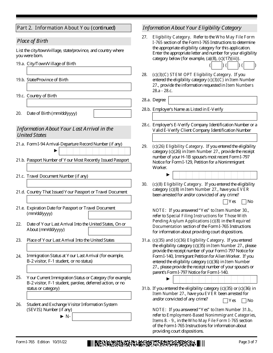 Uscis Form I 765 Download Fillable Pdf Or Fill Online Application For Employment Authorization 8405