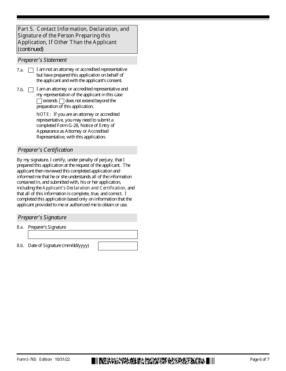 Uscis Form I 765 Download Fillable Pdf Or Fill Online Application For Employment Authorization 0260