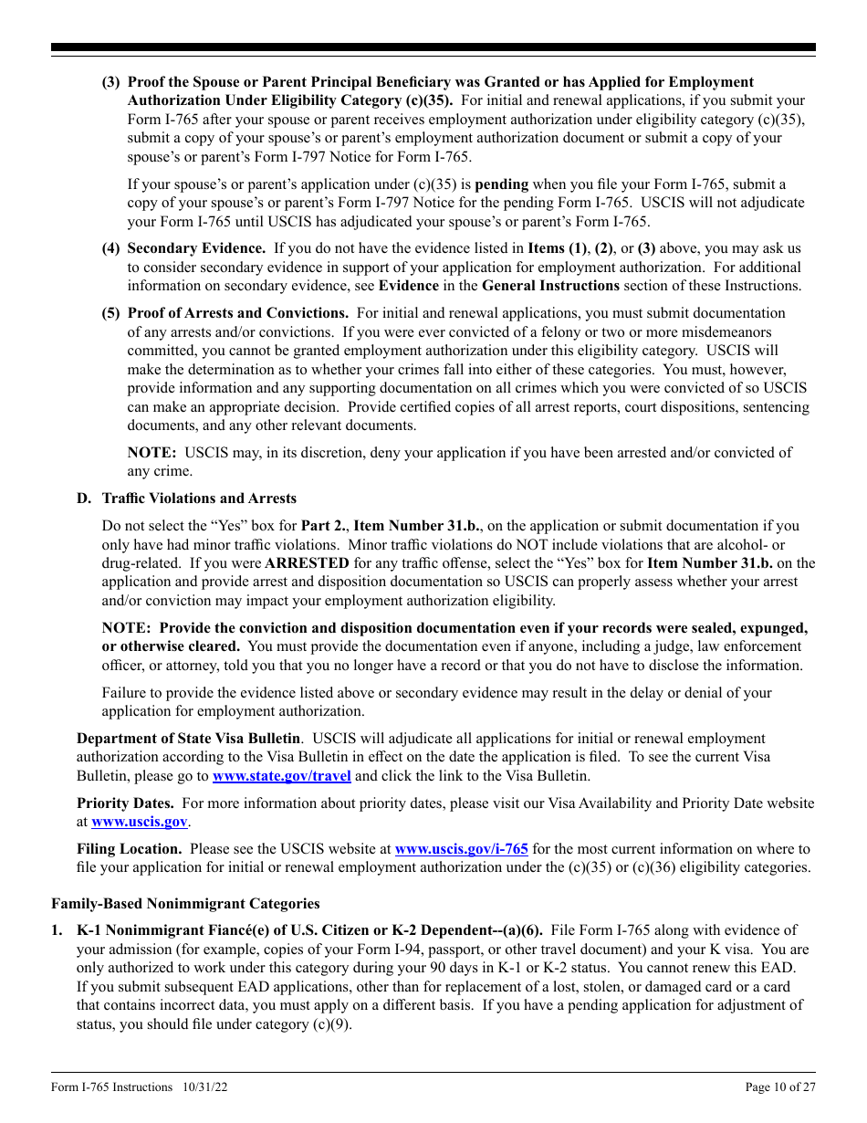 Instructions for USCIS Form I-765 Application for Employment Authorization, Page 10