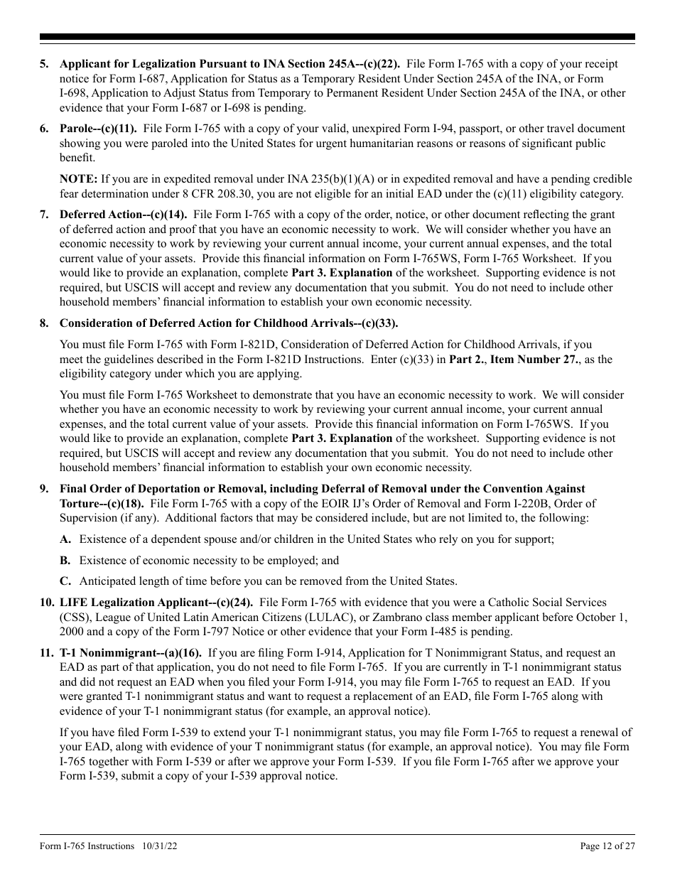 Download Instructions For USCIS Form I-765 Application For Employment ...