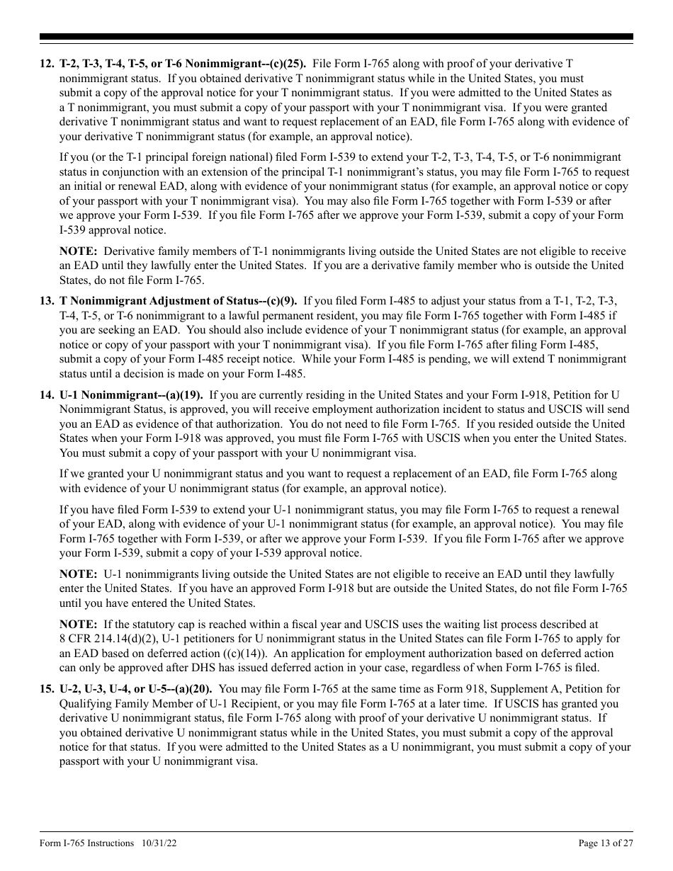 Instructions for USCIS Form I-765 Application for Employment Authorization, Page 13