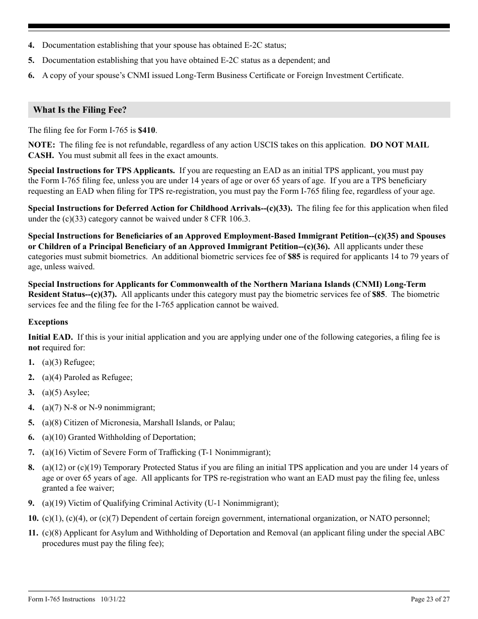 Instructions for USCIS Form I-765 Application for Employment Authorization, Page 23