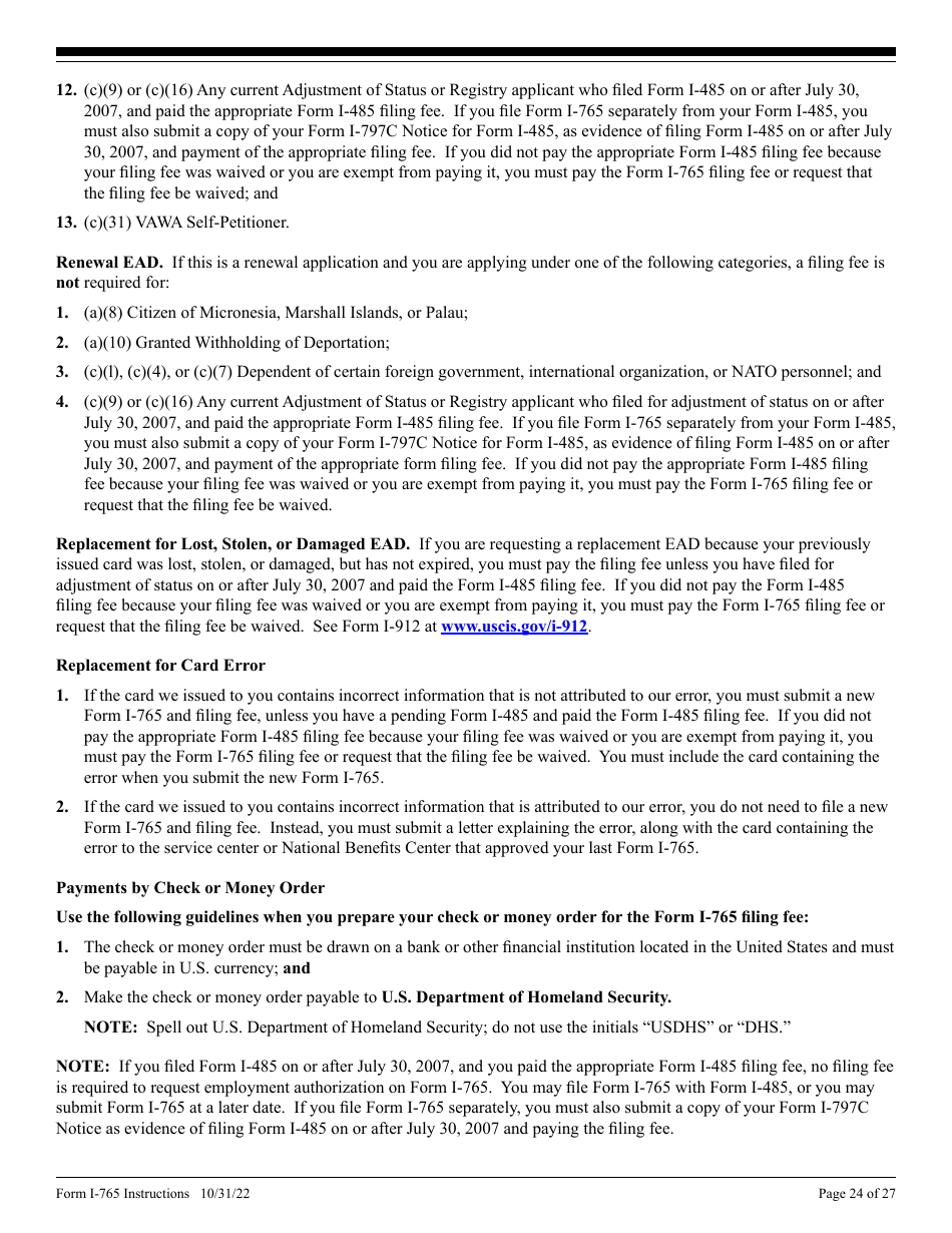 Instructions for USCIS Form I-765 Application for Employment Authorization, Page 24