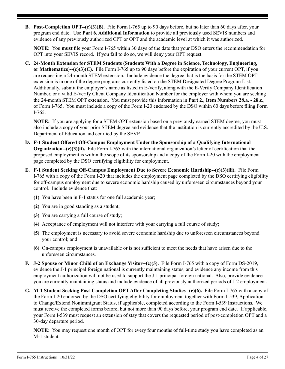Instructions for USCIS Form I-765 Application for Employment Authorization, Page 4