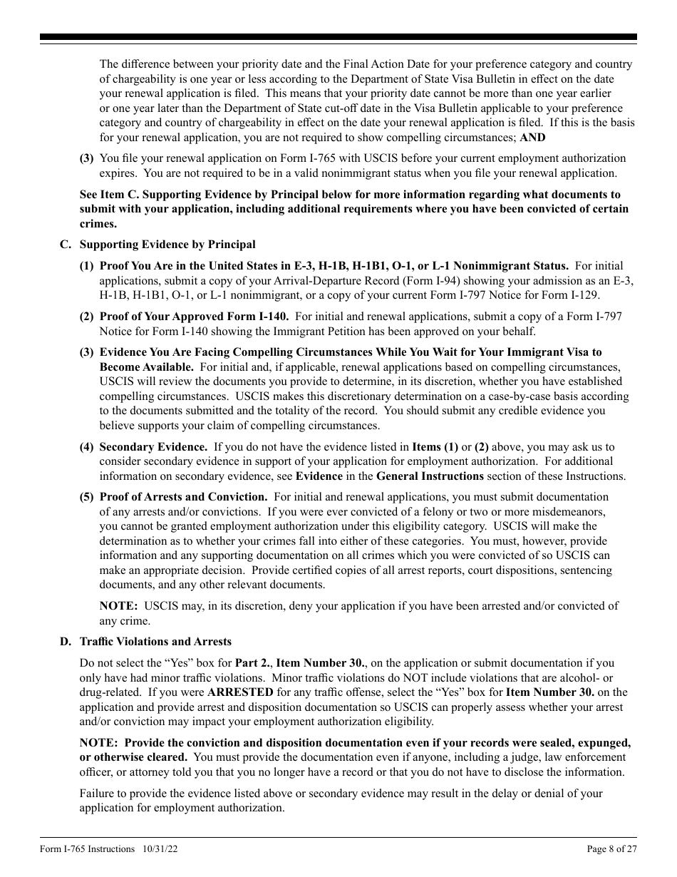 Instructions for USCIS Form I-765 Application for Employment Authorization, Page 8