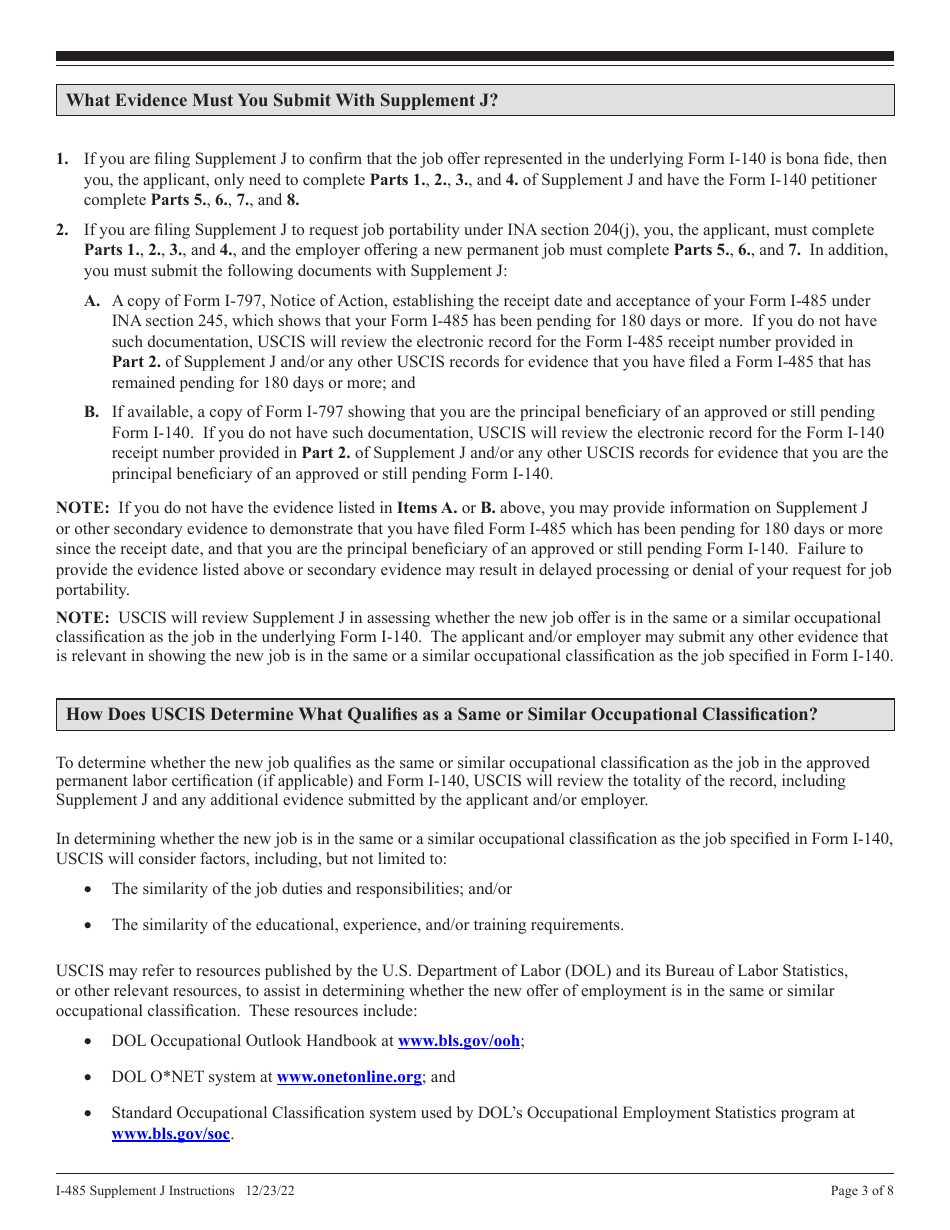 Instructions for USCIS Form I-485 Supplement J Confirmation of Bona Fide Job Offer or Request for Job Portability Under Ina Section 204(J), Page 3